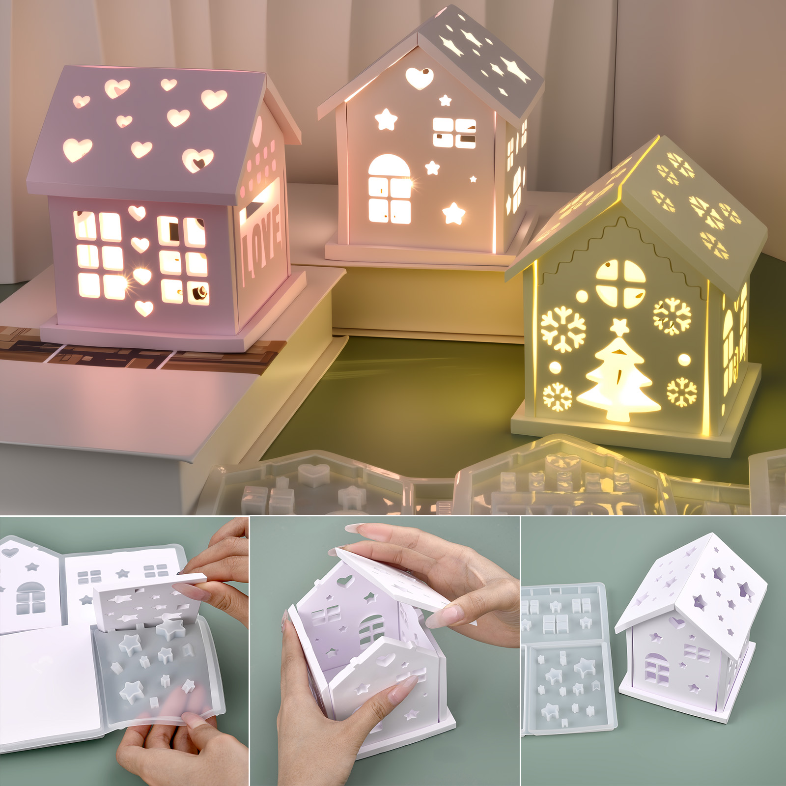 Candle Holder Supplies - 3D 하우스 실리콘 몰드 DIY 크리스마스