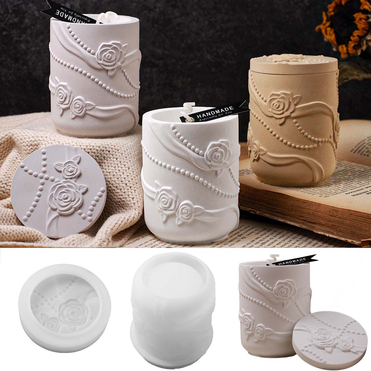 콘크리트 꽃 모양 캔들 용기 실리콘 몰드 진주 리본 장 - Candle Making Supplies Jars 리뷰 및 가격