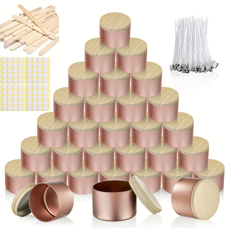 로즈 골든 메탈 캔들 용기 (나무 무늬 뚜껑 포함) - - Candle Making Supplies Jars 리뷰 및 가격