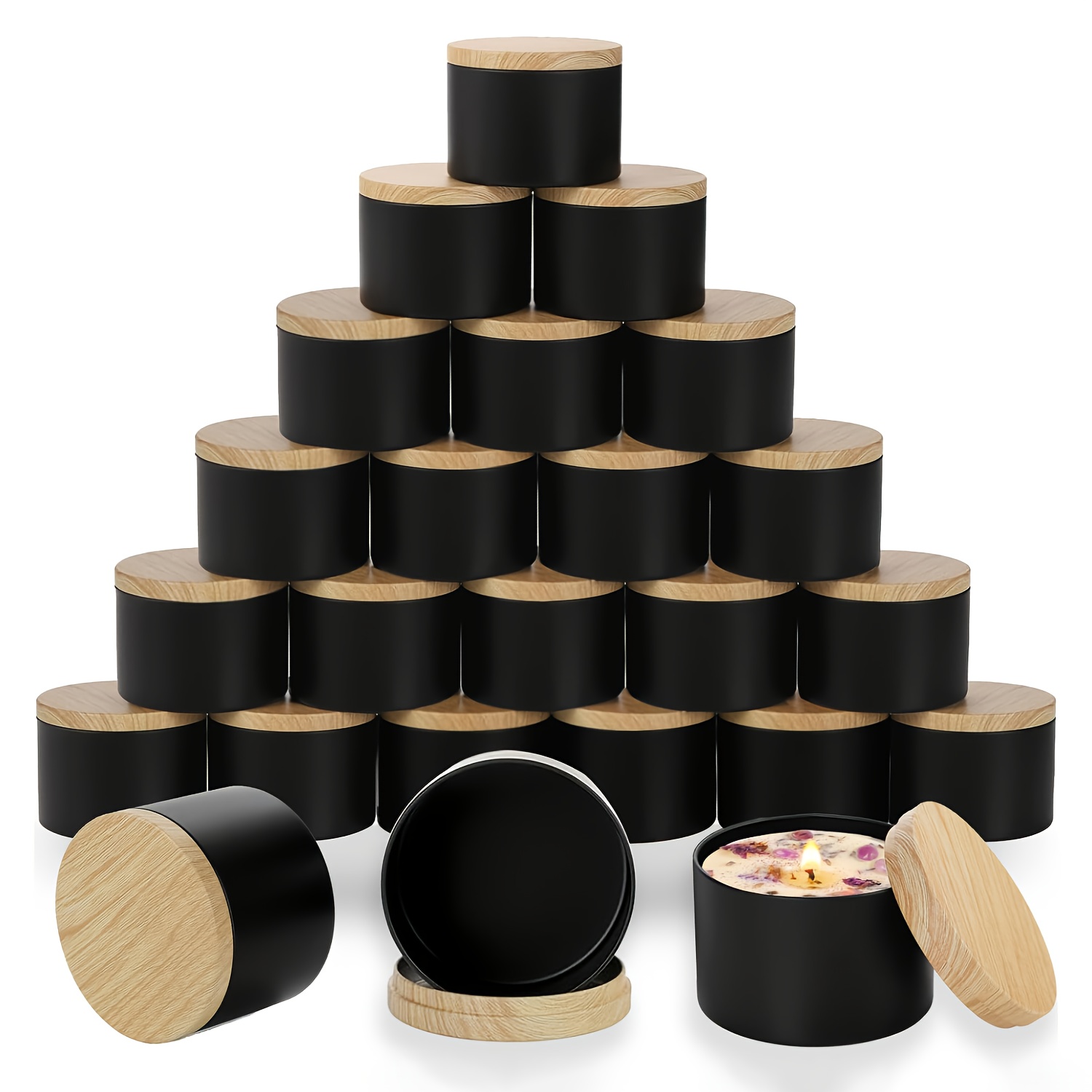 나무 뚜껑이 있는 검은색 양초 용기. 10/12/16개 - Candle Making Supplies Jars 리뷰 및 가격