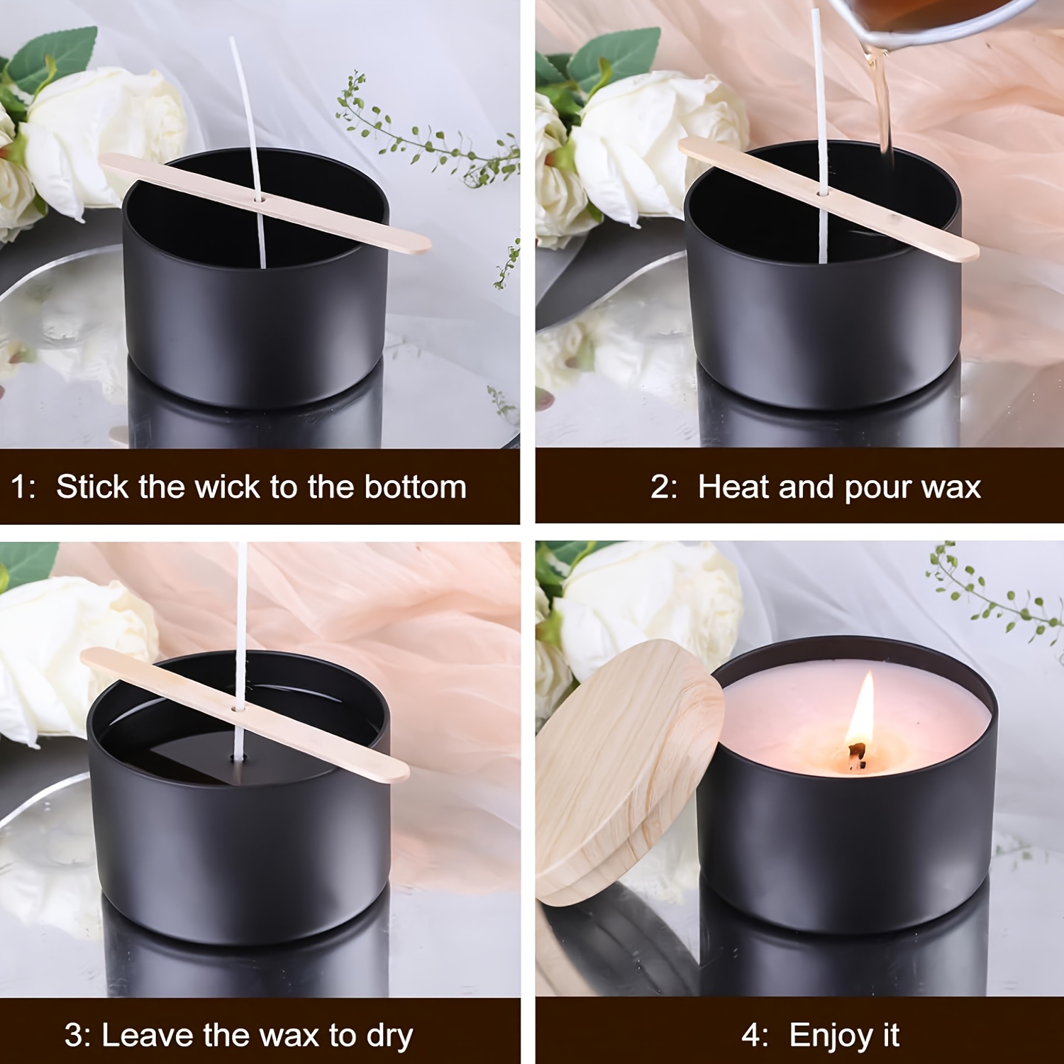 나무 뚜껑이 있는 검은색 양초 용기. 10/12/16개 - Candle Making Supplies Jars 리뷰 및 가격